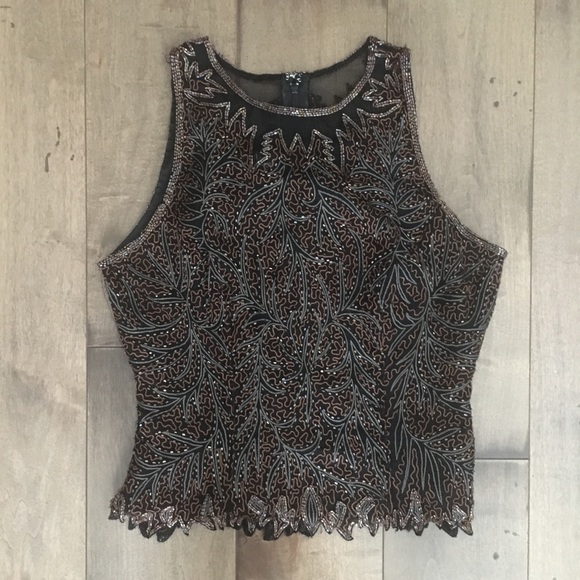 Laurence Kazar Tops - LAURENCE KAZAR SILK EMBELLISHED TANK TOP PS PETITE